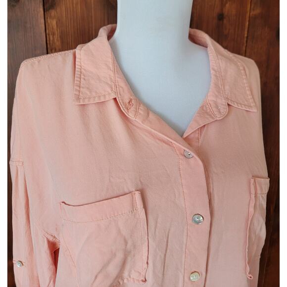 Dear John W Small Soft Pink Button Up Shirt Rayon Chest Pockets Roll Tab Sleeve - Picture 14 of 16